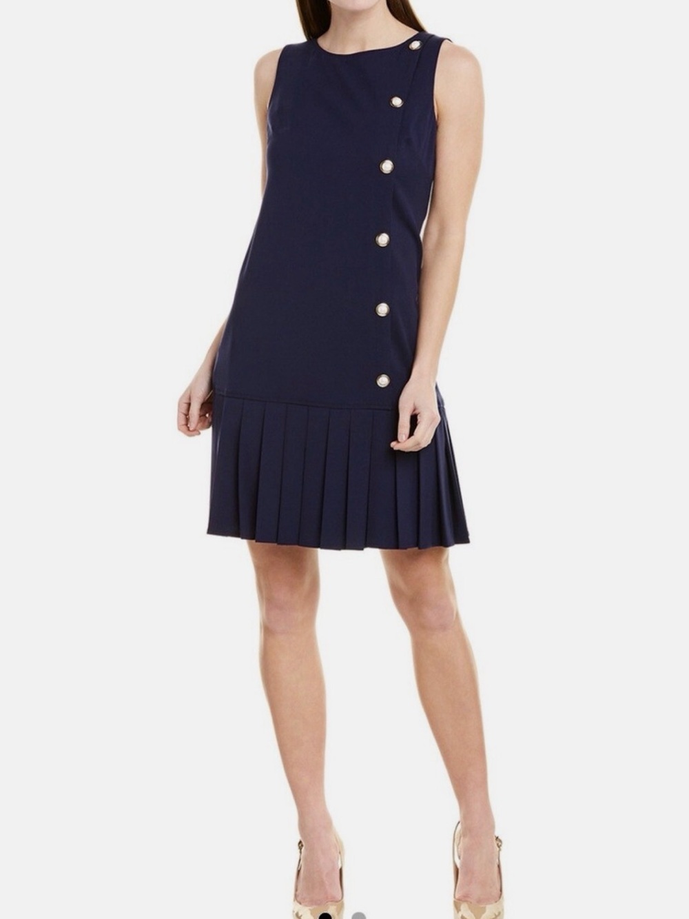 Karl Lagerfeld Navy Sleeveless Mini Dress with Gold Buttons